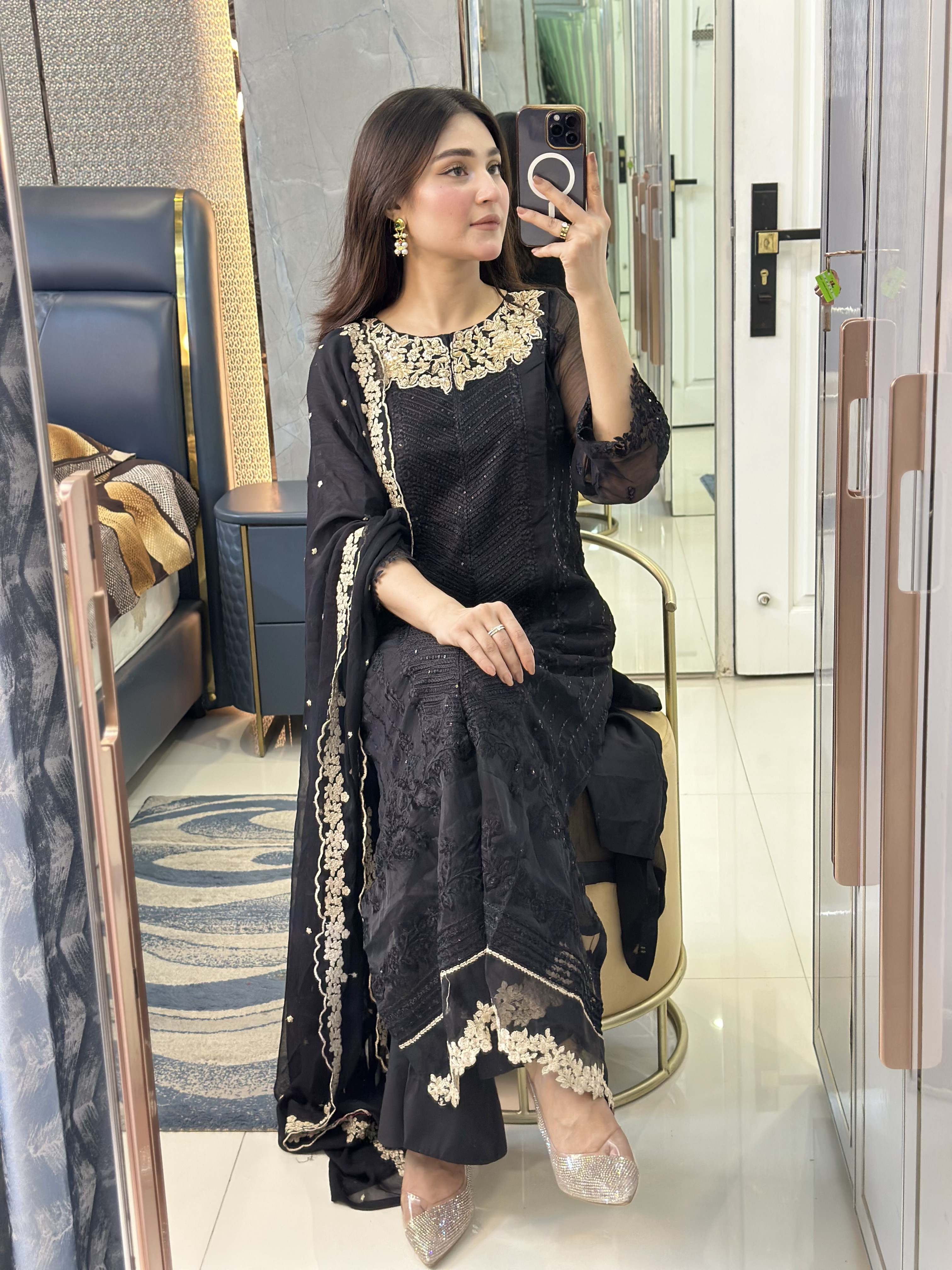 Azure black, gold chiffon dress Azure black, gold chiffon dress